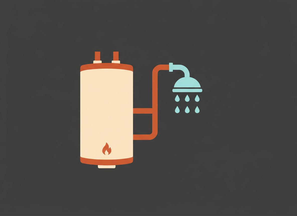 Illustration of a tank water heater and a shower head